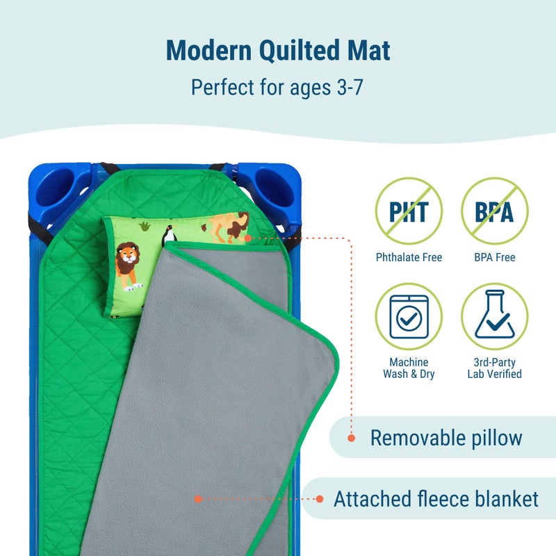 Wildkin Modern Kids Nap Mat â€“ Soft Cotton Blend with Pillow & Elastic Straps for School & Travel - Wild Animals - Image 3
